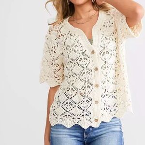 Buckle Willow & Root Diamond Pointelle Cream Cardigan Sweater size large